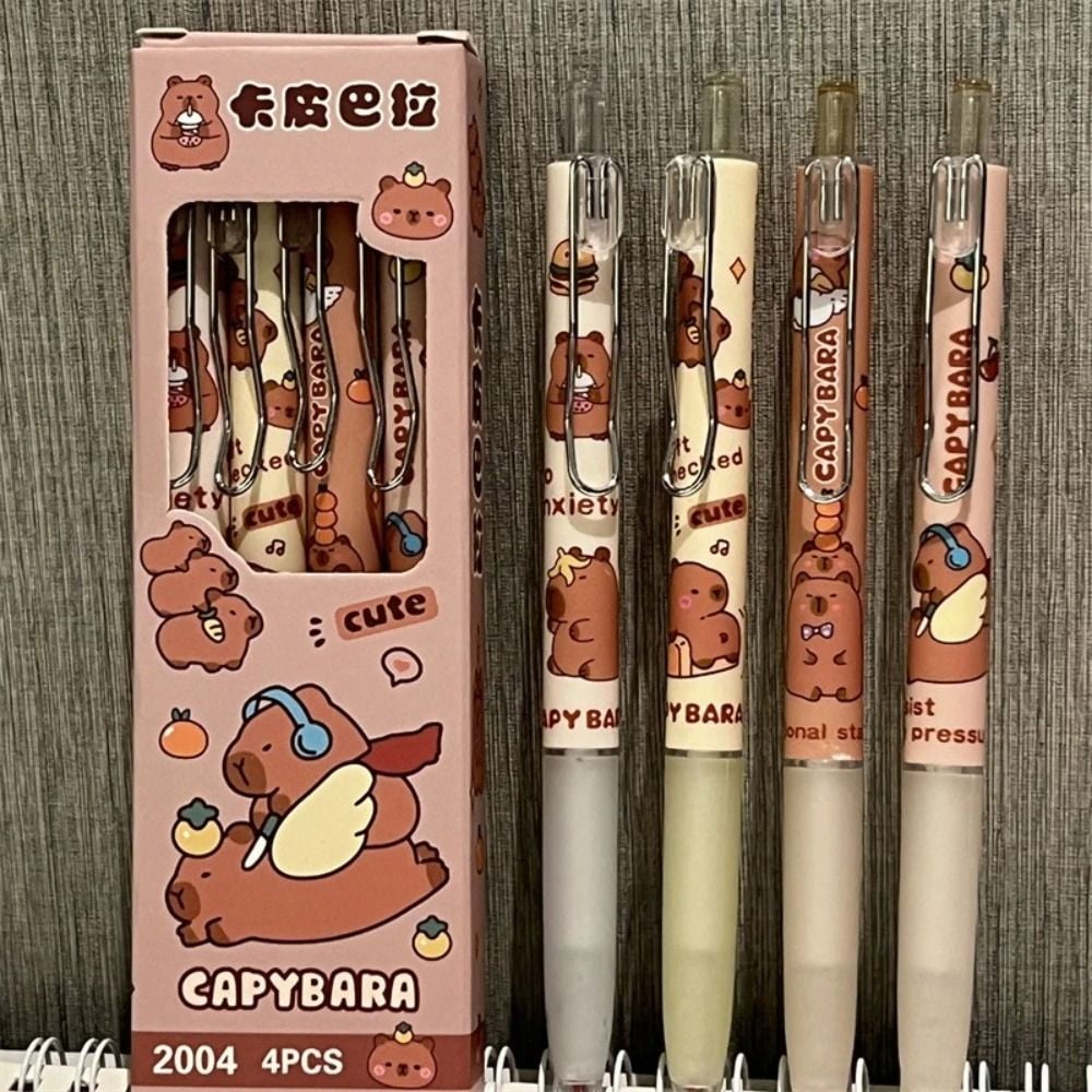 New Stationery Black Pen Kawaii Plastic Capybara Gel Pen Cartoon Black Gel Pen Signature Pen 4PCS