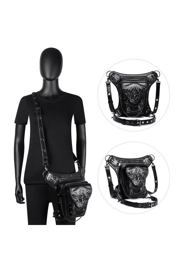 New Steampunk Skull Chain Locomotive Bag,Black
