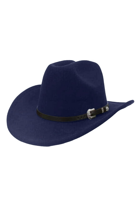 New Straight Cowboy Hat British Style Fedora Flat Top Wool Top Hat Sun Protection M (56-58cm)