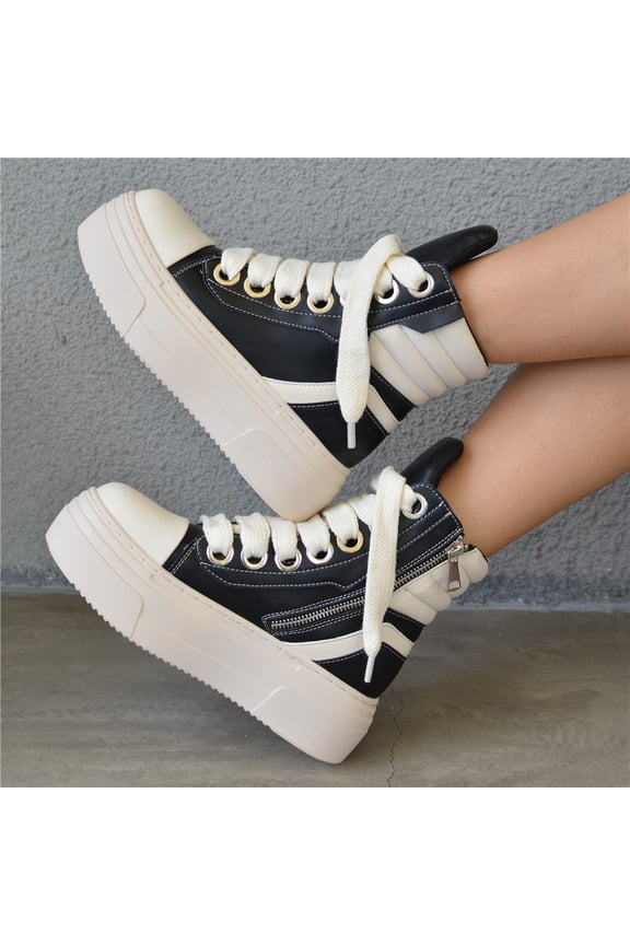 New Street Style Round Toe Thick Sole Platform Chunky Heels Men Women Sneakers Zipper Fashion Unisex Punk Casual Skateboard Shoes