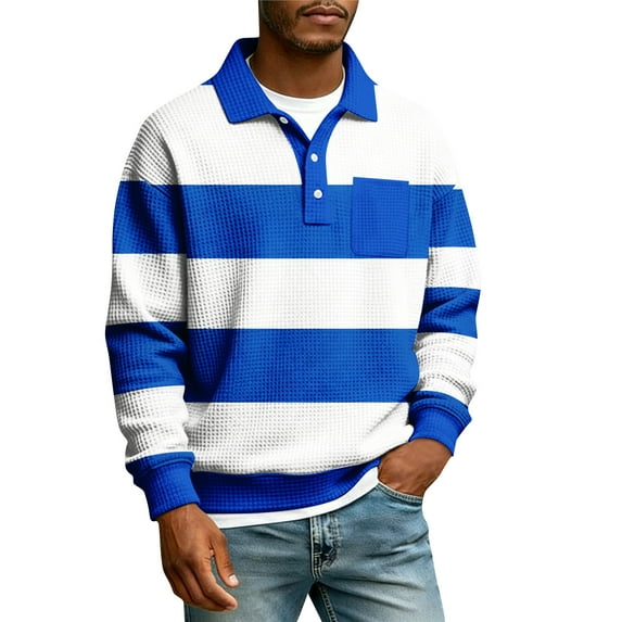 New Striped Graphic Polo Shirts For Men Fashion Spring Long Sleeve 3D Printed Golf Polo Shirts Casual Oversized Business Tops Comfortable Streetwear Blue 3XL