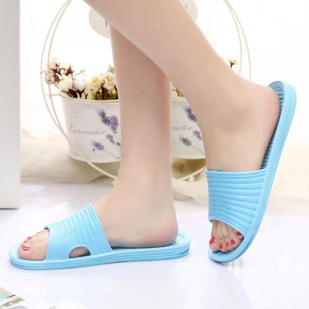 New Striped Non-slip Sandals And Slippers Summer Indoor Outdoor Bathroom Shoes Casual Slippers Home Outdoor Solid Flip Flops Blue,7-7.5 Women