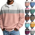 thumbnail image 1 of New Striped Waffle Knit Polo Shirt for Men Long Sleeve Textured Color Blocked Relaxed fit Collared Henley Casual Pullover T Shirt Complexion S, 1 of 4