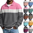 thumbnail image 1 of New Striped Waffle Knit Polo Shirt for Men Long Sleeve Textured Color Blocked Relaxed fit Collared Henley Casual Pullover T Shirt Dark Gray 4XL, 1 of 4