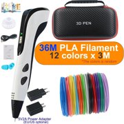 New Style 3D Printing Pen 3d Pen Set for Children with Power Adapter PLA Filament Travel Case Birthday Christmas Gift for Kids White add 36M PLA EU