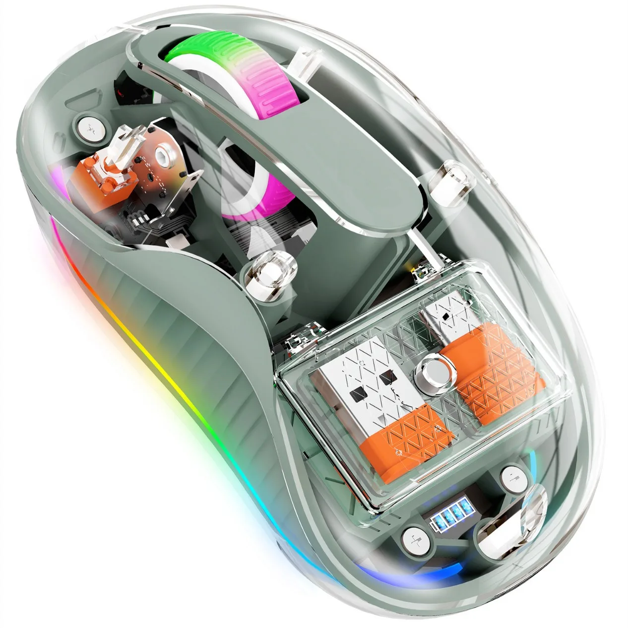 New Style Fully Transparent Mouse Bluetooth Wireless Tri-mode Mute Led Lamp Type-c Mice 2400dpi Intelligence Office Gift