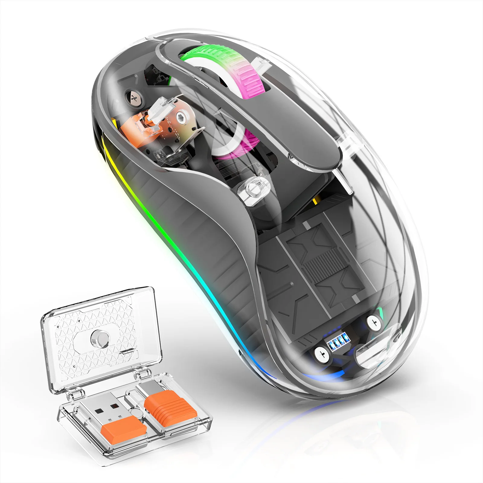 New Style Fully Transparent Mouse Bluetooth Wireless Tri-mode Mute Led Lamp Type-c Mice 2400dpi Intelligence Office Gift