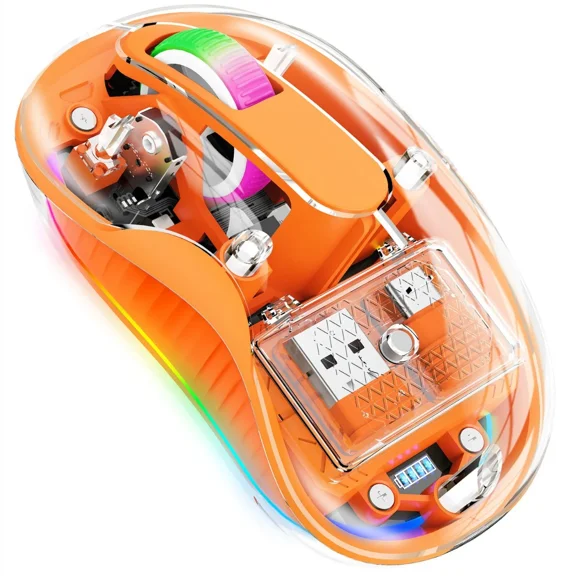 New Style Fully Transparent Mouse Bluetooth Wireless Tri-mode Mute Led Lamp Type-c Mice 2400dpi Intelligence Office Gift