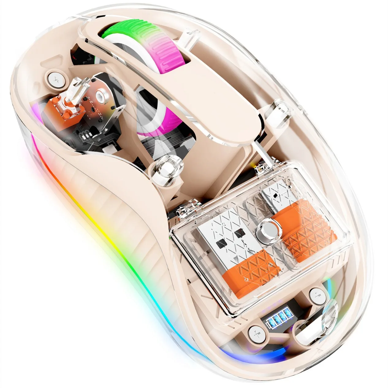 New Style Fully Transparent Mouse Bluetooth Wireless Tri-mode Mute Led Lamp Type-c Mice 2400dpi Intelligence Office Gift