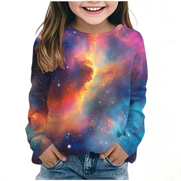 New Style Girls Sweatshirts Fashion Long Sleeve Tops Round Neck Print Soft Comfort Blouses for Girls Sweatshirts Pullovers Kids