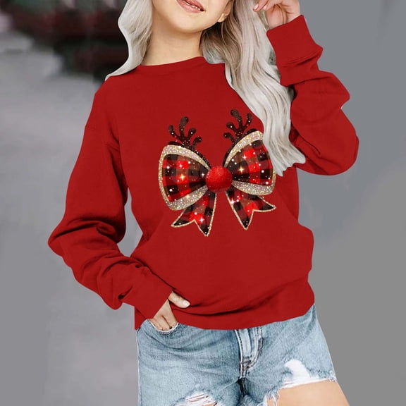 New Style Girls Sweatshirts Trendy Long Sleeve Tops Round Neck Print Lightweight Blouses for Girls Sweatshirts Pullovers Kids