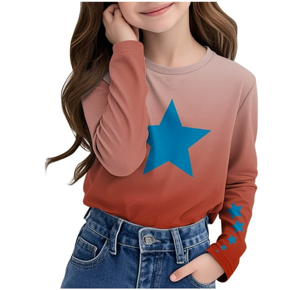 New Style Girls Sweatshirts Trendy Long Sleeve Tops Round Neck Print Skin-Friendly Pullover for Girls Sweatshirts Pullovers Kids