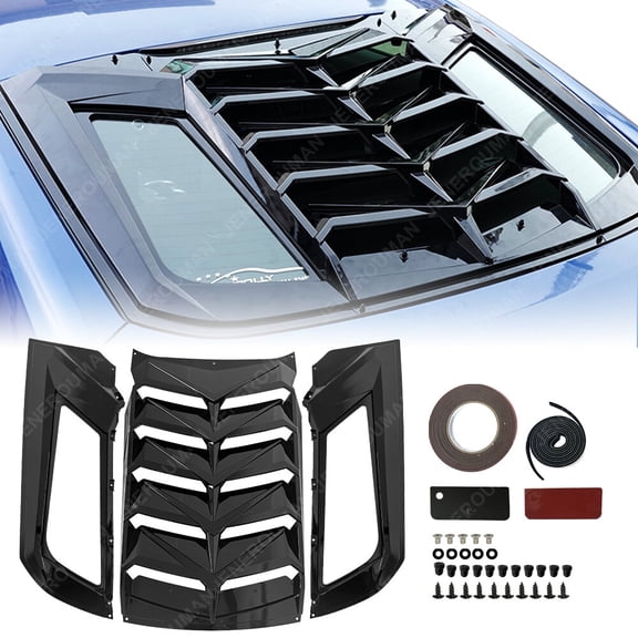 New Style Glossy Black For 15-25 Ford Mustang Rear Window Louver Sun Shade Vent