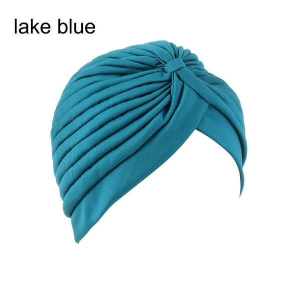 New Style Hair Loss Head Cover Hat Muslim Hat Chemo Cap Ladies Head Wrap Stretchy Turban LAKE BLUE