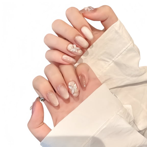 New Style Ice Crystal Butterfly Handmade Reusable Acrylic Press-on Nails - Sweet and Gentle Translucent Cat's Eye Nail Plates