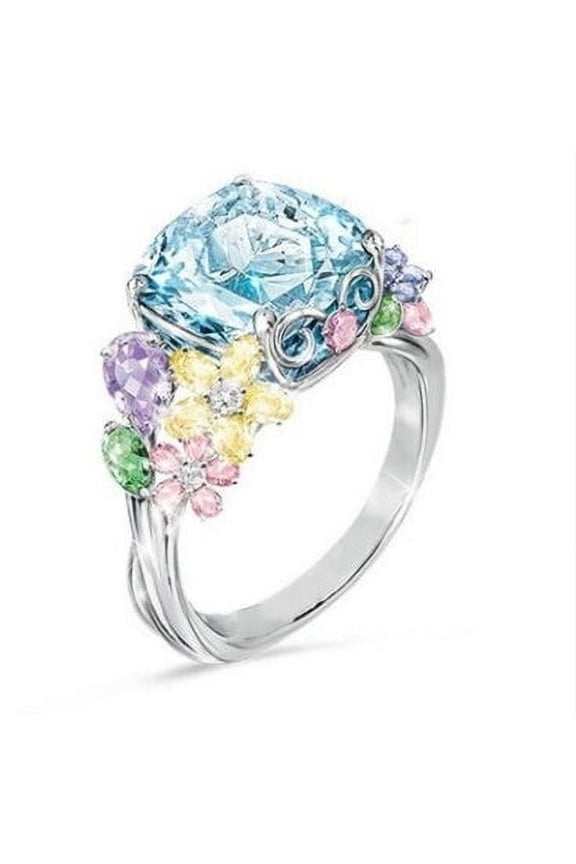 New Style Square Princess Ring With Multi-colored Gemstones