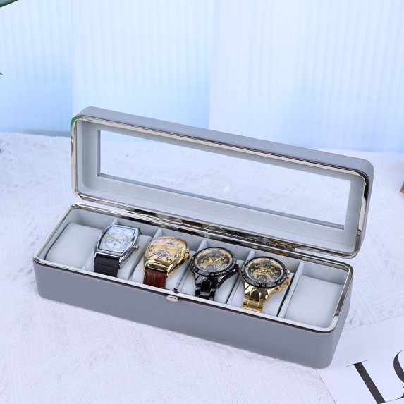 New Style Superior 6 Slots PU Leather Box for Watches Storage Multipurpose Case for Jewelry Storage Box (Grey)