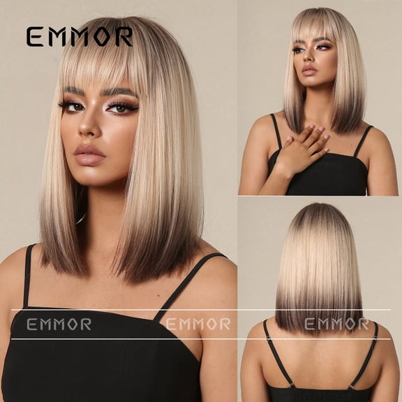 New Style Wig for Women, Internet Celebrity Collarbone Short Straight Hair, Gradient Blonde, Realistic Scalp, Natural Medium-Length Full Wig