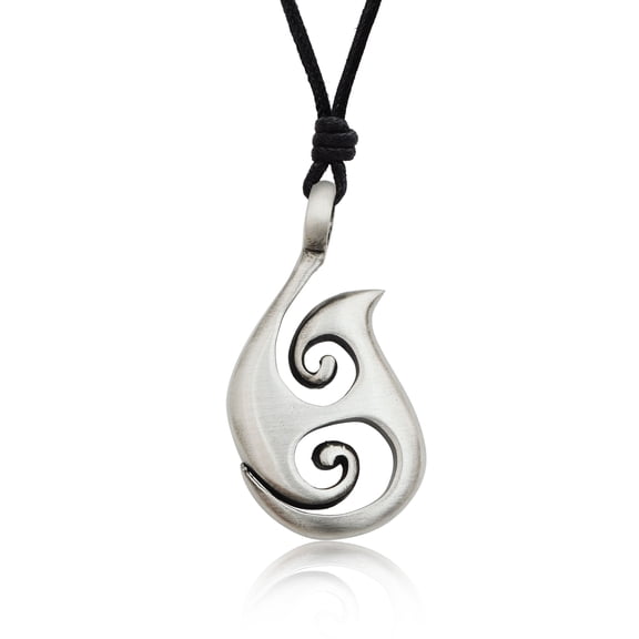 New Stylish Maori Fishing Hook Silver Pewter Charm Necklace Pendant Jewelry With Cotton Cord