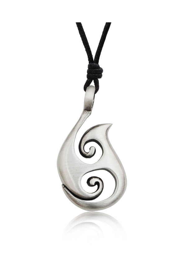 New Stylish Maori Fishing Hook Silver Pewter Charm Necklace Pendant Jewelry With Cotton Cord