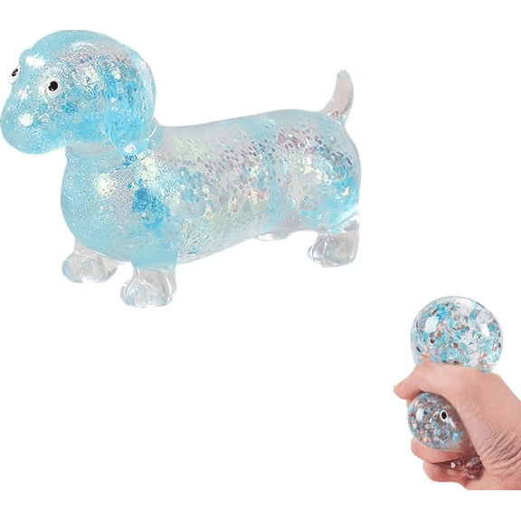 New Sugar Sausage Dog Sensory Squeeze - 4.3in Sparkly Cute Mini Rainbow Sausage Dogs,Crunchy Granular Filled Fidget for Stress Relief
