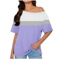 thumbnail image 1 of New Summer Arrivals Olyvenn Plus Size Women's Color Block Short Sleeve T Shirts Cold Shoulder Casual Crew Neck Tops Basic Summer Loose Fit Tees Purple M, 1 of 6