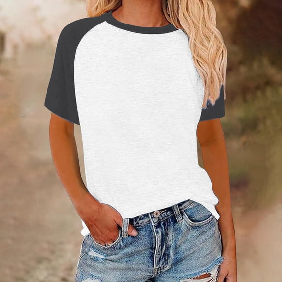 New Summer Arrivals Olyvenn Splicing Tops for Women Short Sleeve Casual Cute Shirt Summer Cooling Blouses Tunic Workout Baseball Shirts Dark Gray XXL