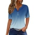 thumbnail image 1 of New Summer Arrivals Olyvenn Summer Tops for Women 2025 Button V Neck Boho Short Sleeve Gradient Ribbed Shirts Casual Loose Comfy Tunic Trendy Pullover Blue XXXL, 1 of 5