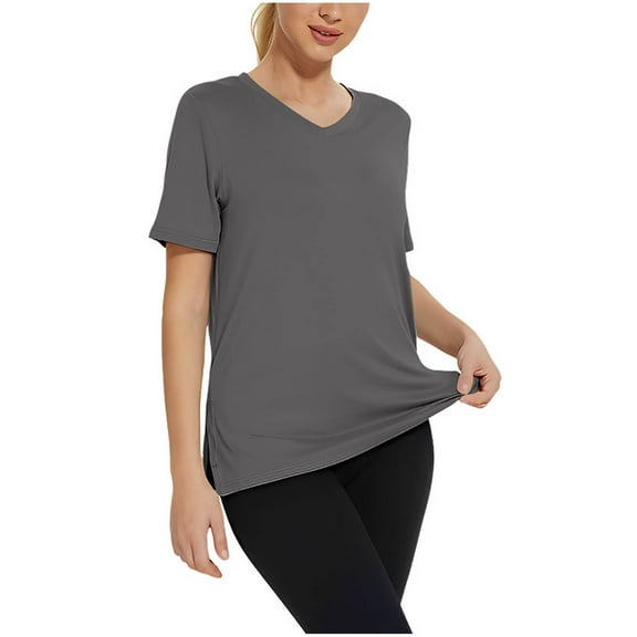 Hot days, bold styles Olyvenn V Neck T Shirts for Women - Soft Short Sleeve Basic Tees Comfyable Summer Loose Casual Trendy Tops 2025 Dark Gray XXXL