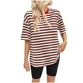 thumbnail image 1 of New Summer Arrivals Olyvenn Women Oversized Striped Color Block Short Sleeve Crew Neck T-Shirts Casual Loose Pullover Tops Summer Tee Shirt Coffee XL, 1 of 6