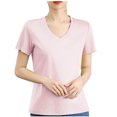thumbnail image 1 of New Summer Arrivals Olyvenn Women’S Summer Silk T-Shirt V-Neck Summer Fashion Short Sleeve 100 Percent Mercerized Cotton Classic Basic Top Pink L, 1 of 4