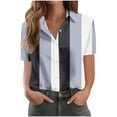 thumbnail image 1 of New Summer Arrivals Olyvenn Women Striped Button Down Shirts Blouse Boho Tops Blouses Dressy Causal Short Sleeve Tunic Hawaiian Ladies Clothes Navy XL, 1 of 4