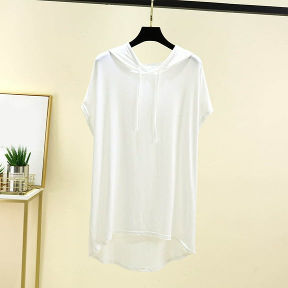 New Summer Arrivals Olyvenn Women's Fashion Hooded T Shirts Casual Loose Summer Tops Cap Sleeve High Low Tees Lightweight Breathable Lounge Tops White L