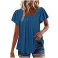 thumbnail image 1 of New Summer Arrivals Olyvenn Women’s Shirts Dressy Casual Ruffled Short Sleeve Blouses Loose Fit Pleated Front Tees Summer Tunic Tops Blue XL, 1 of 8
