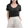 thumbnail image 1 of New Summer Arrivals Olyvenn Women's Short Sleeve Cotton Scoop Neck Tee Summer Casual Solid T-Shirt Comfyable Breathable Modal Tops Black L, 1 of 5