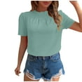 thumbnail image 1 of New Summer Arrivals Olyvenn Women's Summer Boho Shirt Top Ruffle Short Sleeve Frill Trim Mock Neck Floral Solid 2025 Casual Blouses Shirts Tops Mint Green L, 1 of 7