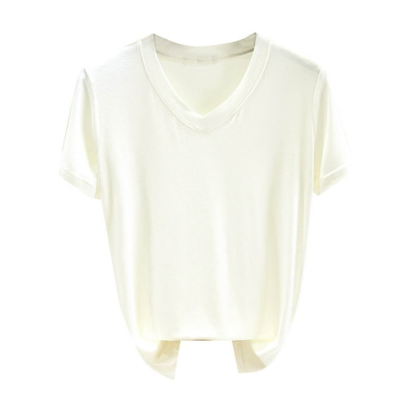 New Summer Arrivals Olyvenn Womens Tops Basic Summer V Neck T Shirts Short Sleeve Dressy Casual Loose Fit Cute Tee Clothes Trendy Fashion Outfits White XL