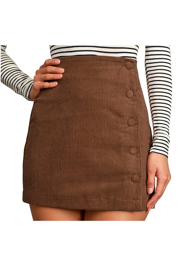 New Summer Arrivals SMihono Corduroy Skirt Women Fall Winter High Waisted Short Pencil Bodycon Casual High Waist Button Slim Fitted Vintage Cute Mini Skirts Brown 6