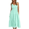 thumbnail image 1 of New Summer Arrivals SMihono Cotton Linen Flowy Maxi Dress for Women Summer Loose V Neck Sleeveless Casual A-Line Tiered Swing Vacation Dresses Mint Green M, 1 of 8