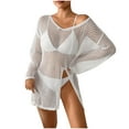 thumbnail image 1 of SMihono Crochet Swim Coverup for Women, Long Sleeve Bikini Cover ups Swimsuit Beach Hollow Out Mesh Knit Bathing Suit Swimwear White Free Size, 1 of 9