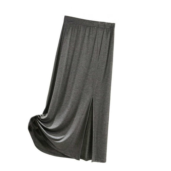 New Summer Arrivals SMihono Flowy Maxi Long Skirt for Women Split Front High Waisted Midi Skirts Casual Elastic A Line Skirt Knee Length Skirts Dark Gray 6