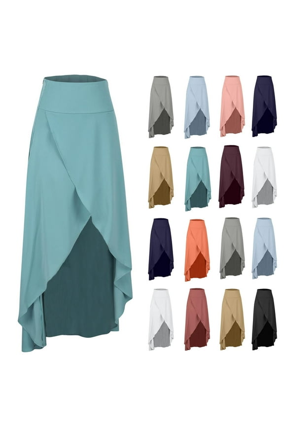 New Summer Arrivals SMihono High Waist Wrap Skirt with Shorts Flowy Skirts for Women Trendy Summer Ruffle High Low Maxi Skirt with Slit Black 6