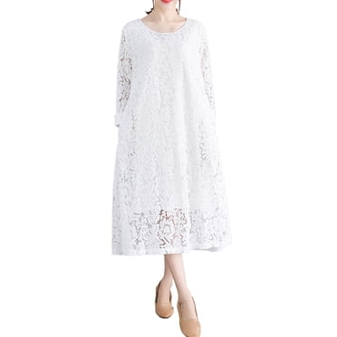 DESIGN Lace Insert Ruffle Tiered Swing Maxi Dress In White