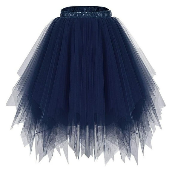 New Summer Arrivals SMihono Tutu Skirts for Women Adults 80s Prom Dress Tutus Skort Multi-Layered Elastic Waist Short Tulle Skirts Navy Free Size