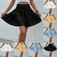 thumbnail image 1 of New Summer Arrivals SMihono Women Linen Skirt Casual Flowy Ruffle Pleated Skirts Solid Color High Waist Boho Beach Flared Hem Mini Skirt Black 6, 1 of 5