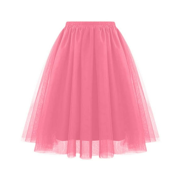 New Summer Arrivals SMihono Women Tutu Skirts Layered Knee Length Tulle Skirt A-line Pleated Princess Skirts Evening Gown Prom Wedding Skirt Watermelon Red S