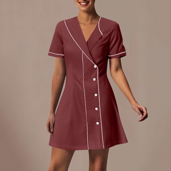 New Summer Arrivals SMihono Women's Dresses 2025 Loose Fit A Line Shirt Dress with Button Short Sleeve Lapel Collar Dress Work Shirt Dresses Wine S