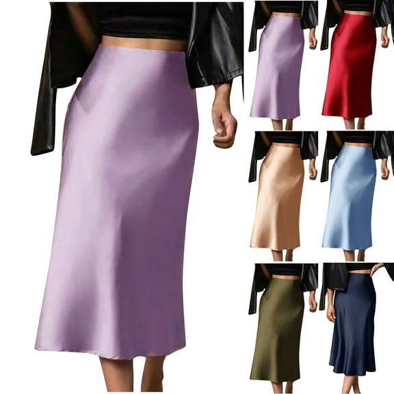 New Summer Arrivals SMihono Women's Elegant Satin Skirts High Waisted Flared Casual Work Office Fishtail Bodycon Midi Skirt Solid Work Skirts Army Green 12