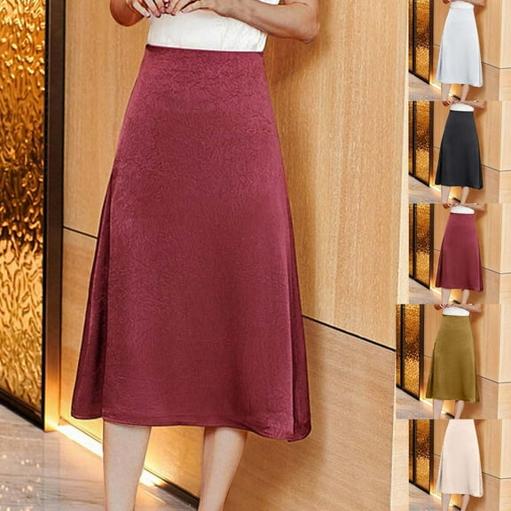 New Summer Arrivals SMihono Women's Satin High Waisted Maxi Skirts Hidden Elasticized Waistband A Line Long Skirt Fishtail Vintage Swing Pleated Skirts Black M
