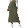 thumbnail image 1 of New Summer Arrivals SMihono Women's Striped Wrap Maxi Skirts High Waisted Ribbed Knitted Skirt Split Side Elastic Bodycon Skirts Army Green 12, 1 of 6
